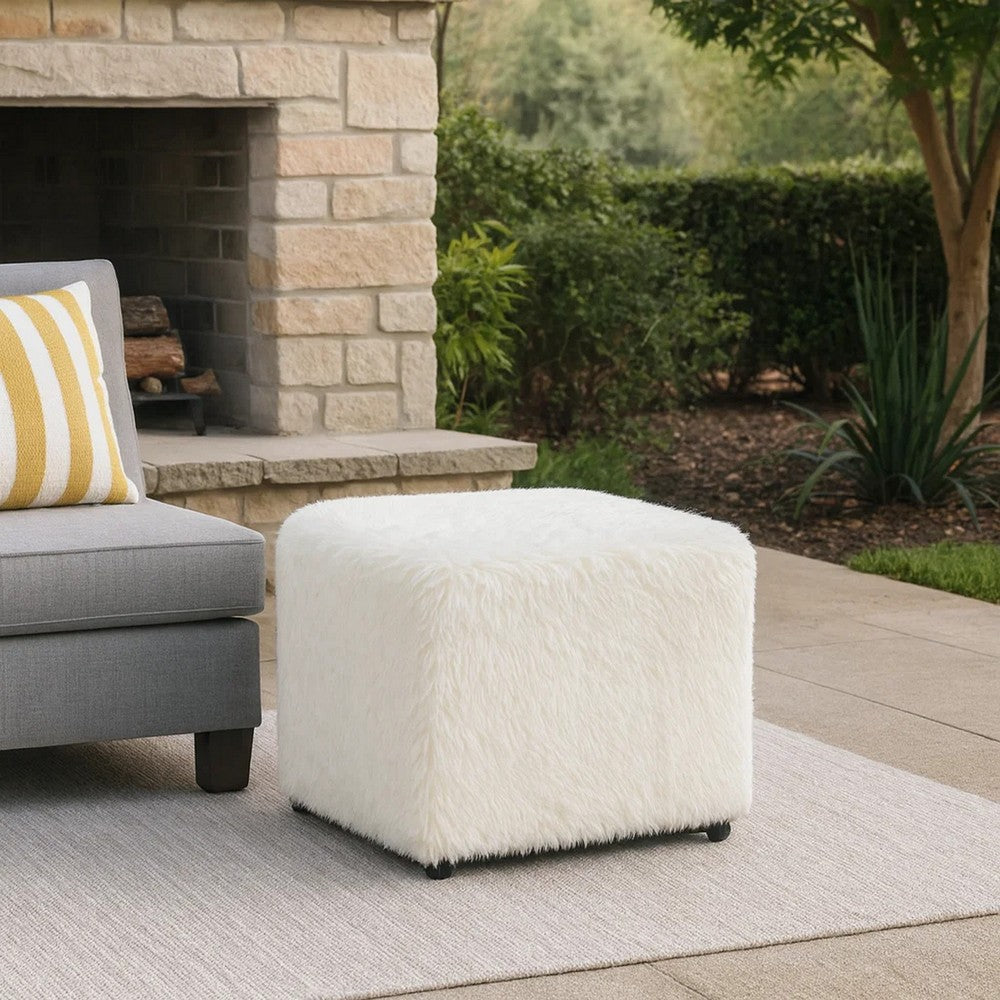 Lev Accent Ottoman | Square Cube SIlhouette with White Faux Fur 16"