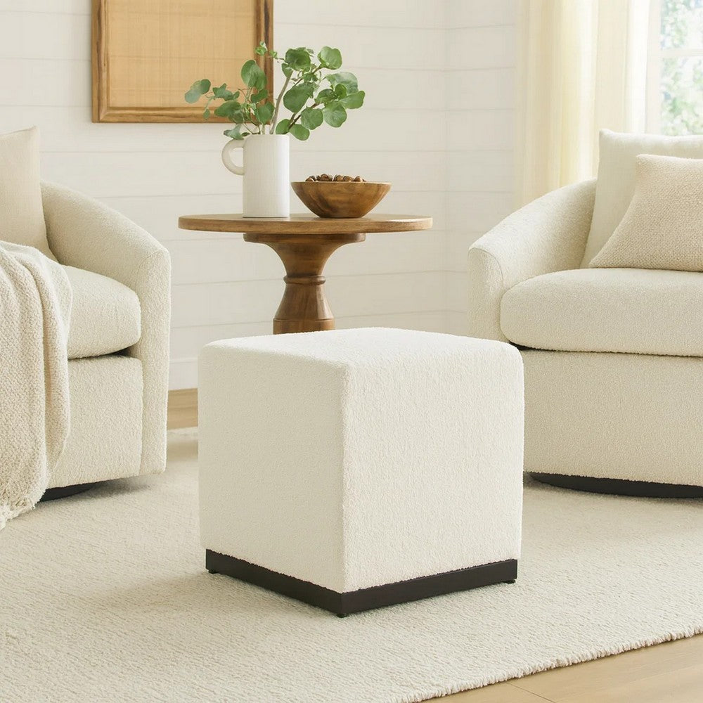 Lev Accent Ottoman | Square Cube SIlhouette with White Boucle 16"