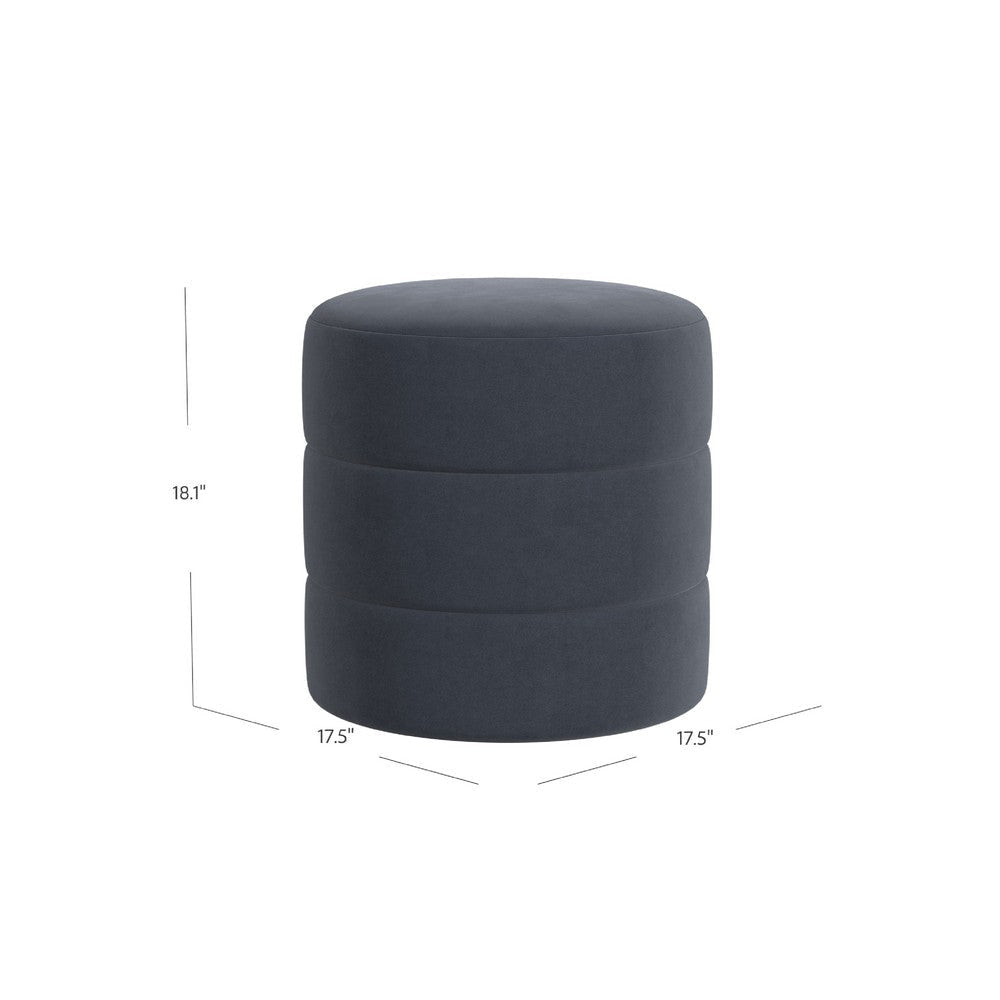 Sem Round Accent Ottoman | Royal Blue Channel Stitched Velvet 18’’ BM334423