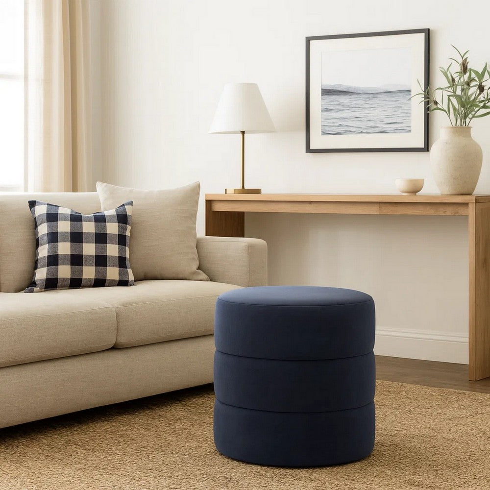 Sem Round Accent Ottoman | Royal Blue Channel Stitched Velvet 18"