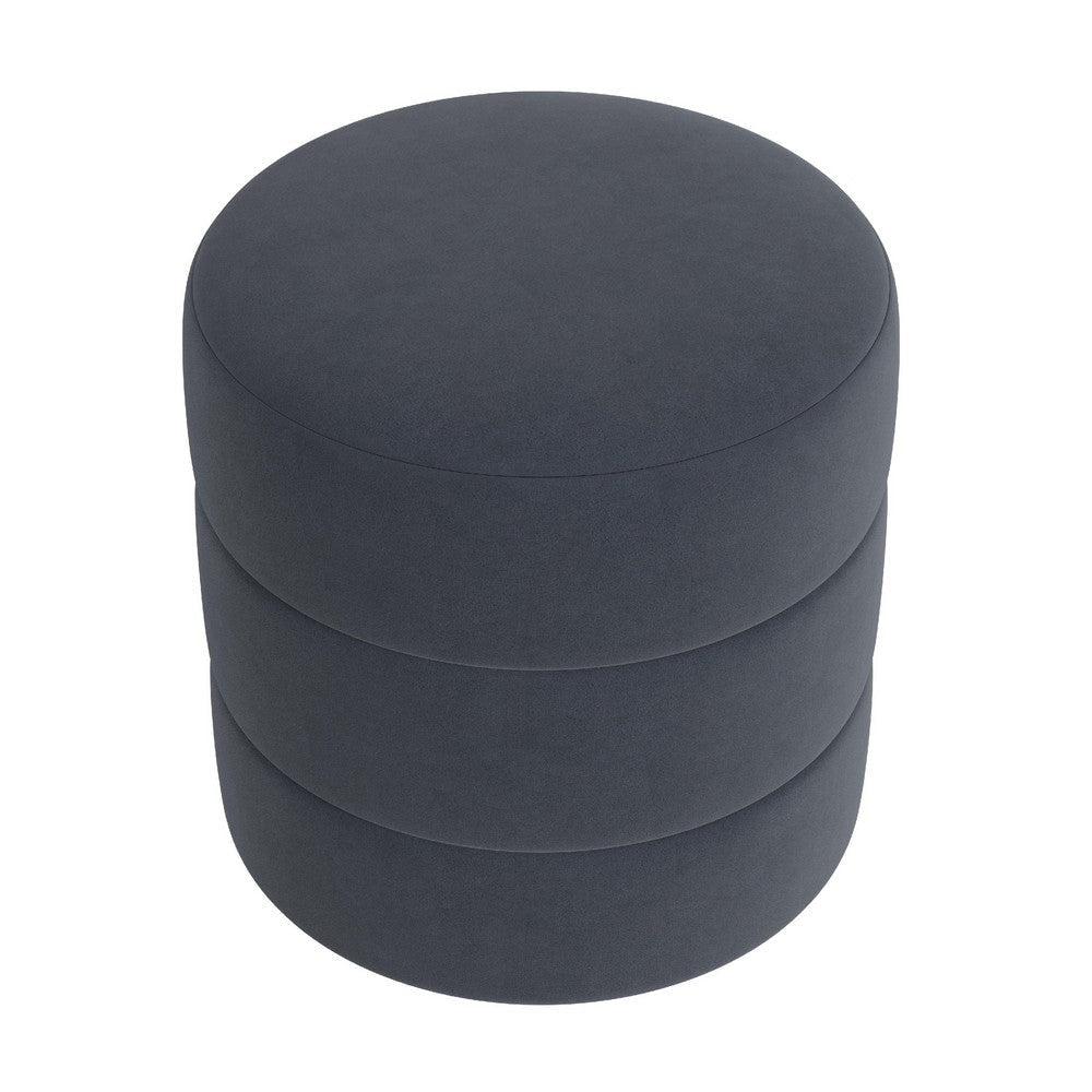 Sem Round Accent Ottoman | Royal Blue Channel Stitched Velvet 18"