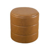 Sem Round Accent Ottoman | Brown Channel Tufted Faux Leather 18"