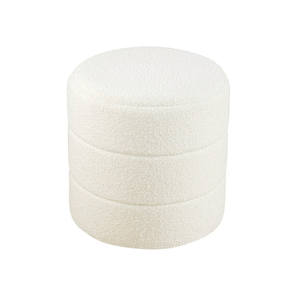 Sem Round Accent Ottoman | Cream White Chanel Stitched Boucle 18’’