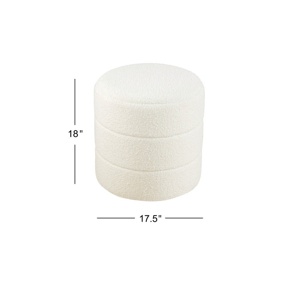Sem Round Accent Ottoman | Cream White Chanel Stitched Boucle 18’’
