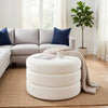Sem Round Accent Ottoman | Cream White Chanel Stitched Boucle 18"
