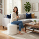 Sem Round Accent Ottoman | Cream White Chanel Stitched Boucle 18"