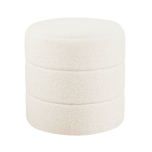Sem Round Accent Ottoman | Cream White Chanel Stitched Boucle 18"