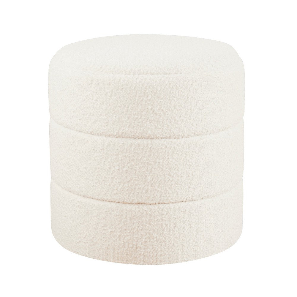 Sem Round Accent Ottoman | Cream White Chanel Stitched Boucle 18"