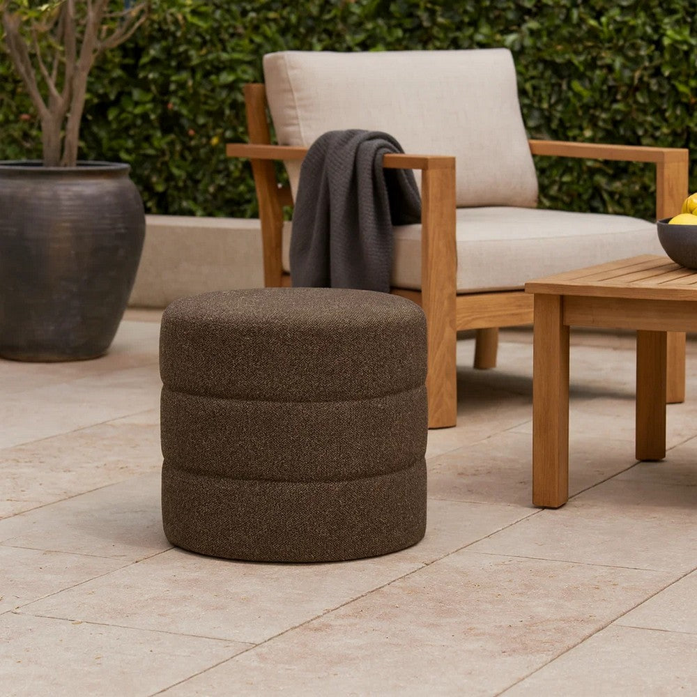 Sem Round Accent Ottoman | Dark Brown Channel Stitched Boucle 18"