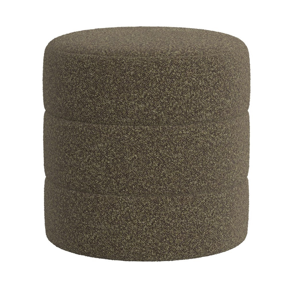 Sem Round Accent Ottoman | Dark Brown Channel Stitched Boucle 18"