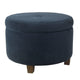 Soni Round Storage Ottoman | 24’’ Navy Blue Velvet | Dark Brown Legs