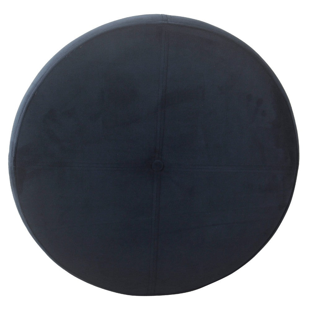 Soni Round Storage Ottoman | 24’’ Navy Blue Velvet | Dark Brown Legs