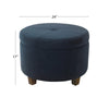 Soni Round Storage Ottoman | 24’’ Navy Blue Velvet | Dark Brown Legs