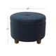 Soni Round Storage Ottoman | 24’’ Navy Blue Velvet | Dark Brown Legs