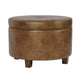 Soni Round Storage Ottoman | 24’’ Brown Faux Leather | Wood Legs