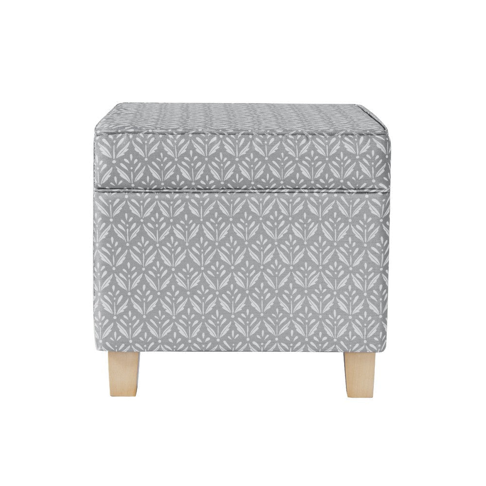 Pyp Square Storage Ottoman | 18’’ Gray Print Fabric | Brown Wood