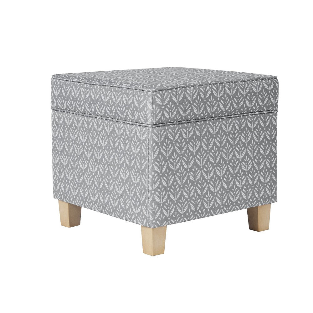 Pyp Square Storage Ottoman | 18" Gray Print Fabric | Brown Wood