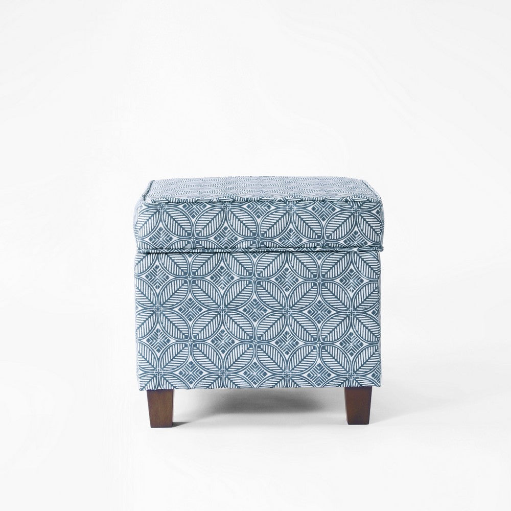 Pyp Square Storage Ottoman | 18" Indigo Blue Print | Walnut Brown
