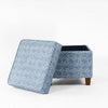 Pyp Square Storage Ottoman | 18" Indigo Blue Print | Walnut Brown