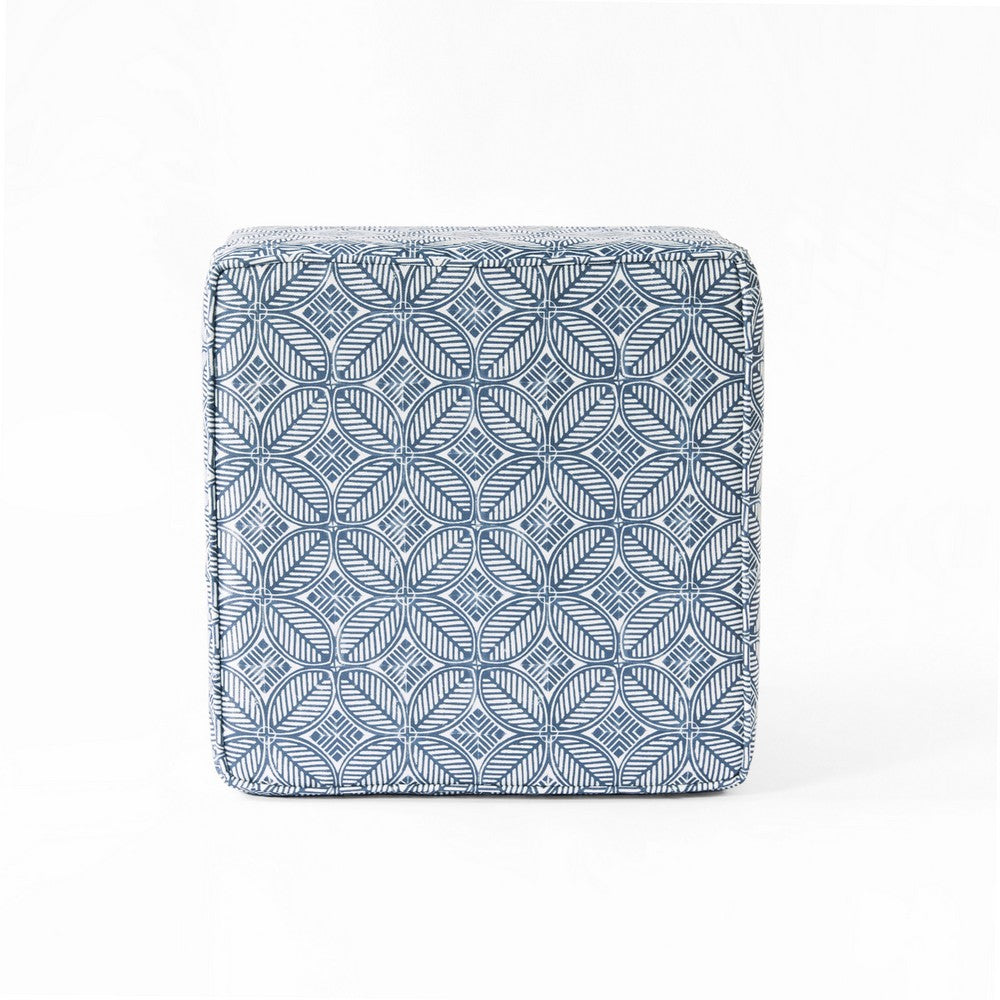 Pyp Square Storage Ottoman | 18" Indigo Blue Print | Walnut Brown
