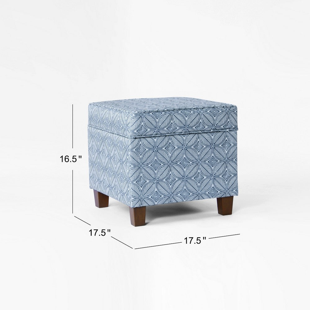 Pyp Square Storage Ottoman | 18" Indigo Blue Print | Walnut Brown