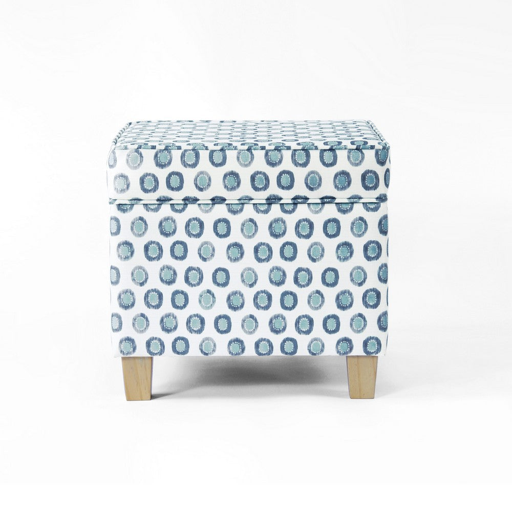 Pyp Square Storage Ottoman | 18’’ Blue Green Pattern Print | Brown