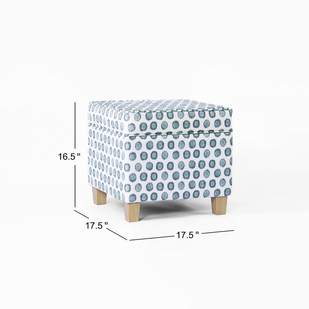 Pyp Square Storage Ottoman | 18’’ Blue Green Pattern Print | Brown