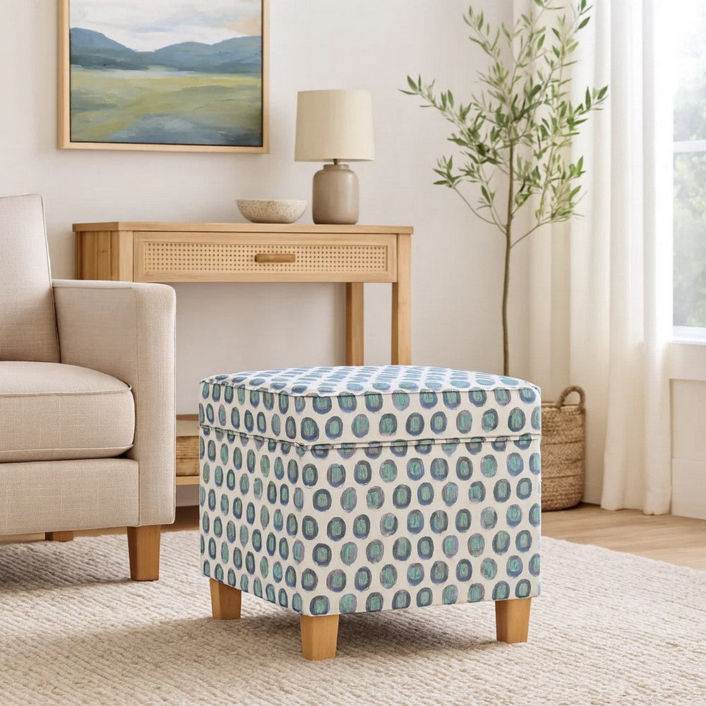 Pyp Square Storage Ottoman | 18" Blue Green Pattern Print | Brown