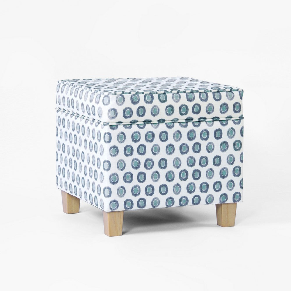 Pyp Square Storage Ottoman | 18" Blue Green Pattern Print | Brown
