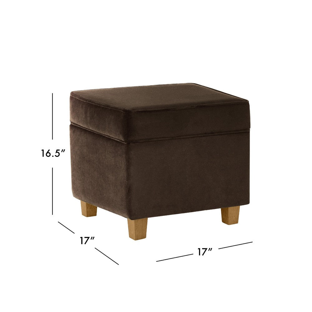 Pyp Square Storage Ottoman | 18" Chocolate Brown Velvet | Honey Wood