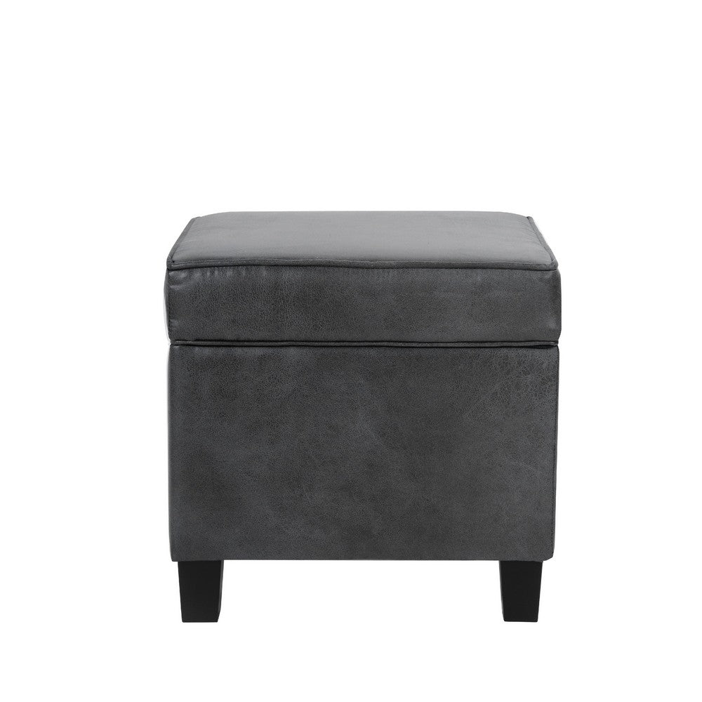 Pyp Square Storage Ottoman | 18" Dark Gray Faux Leather | Black Wood
