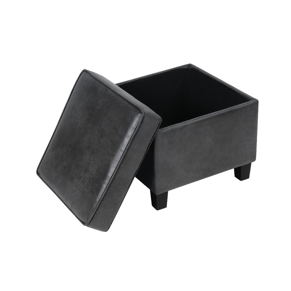 Pyp Square Storage Ottoman | 18" Dark Gray Faux Leather | Black Wood
