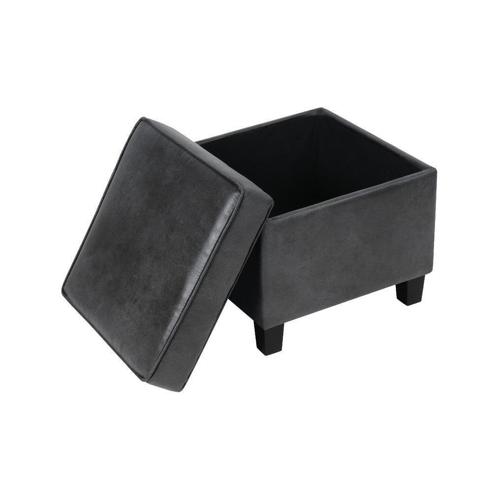 Pyp Square Storage Ottoman | 18’’ Dark Gray Faux Leather | Black Wood