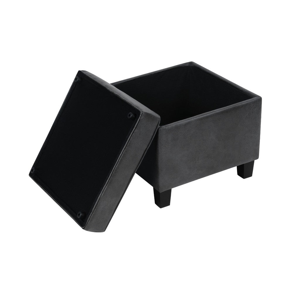Pyp Square Storage Ottoman | 18" Dark Gray Faux Leather | Black Wood