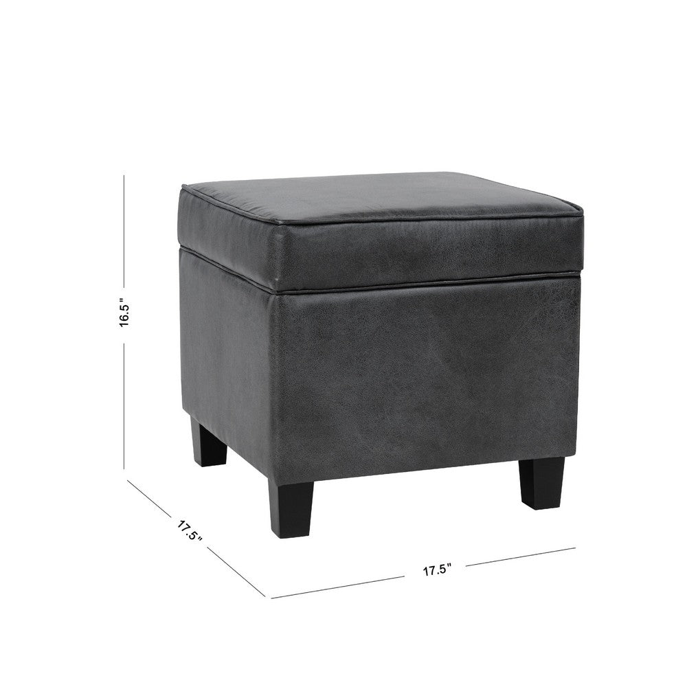Pyp Square Storage Ottoman | 18" Dark Gray Faux Leather | Black Wood