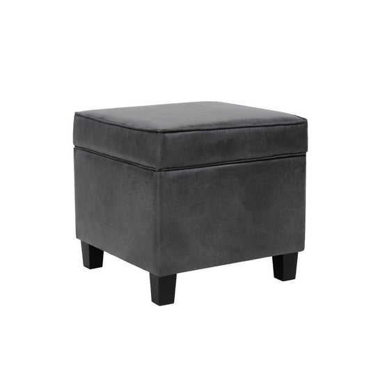 Pyp Square Storage Ottoman | 18" Dark Gray Faux Leather | Black Wood