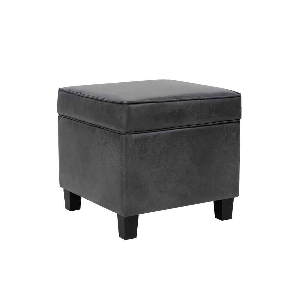 Pyp Square Storage Ottoman | 18" Dark Gray Faux Leather | Black Wood