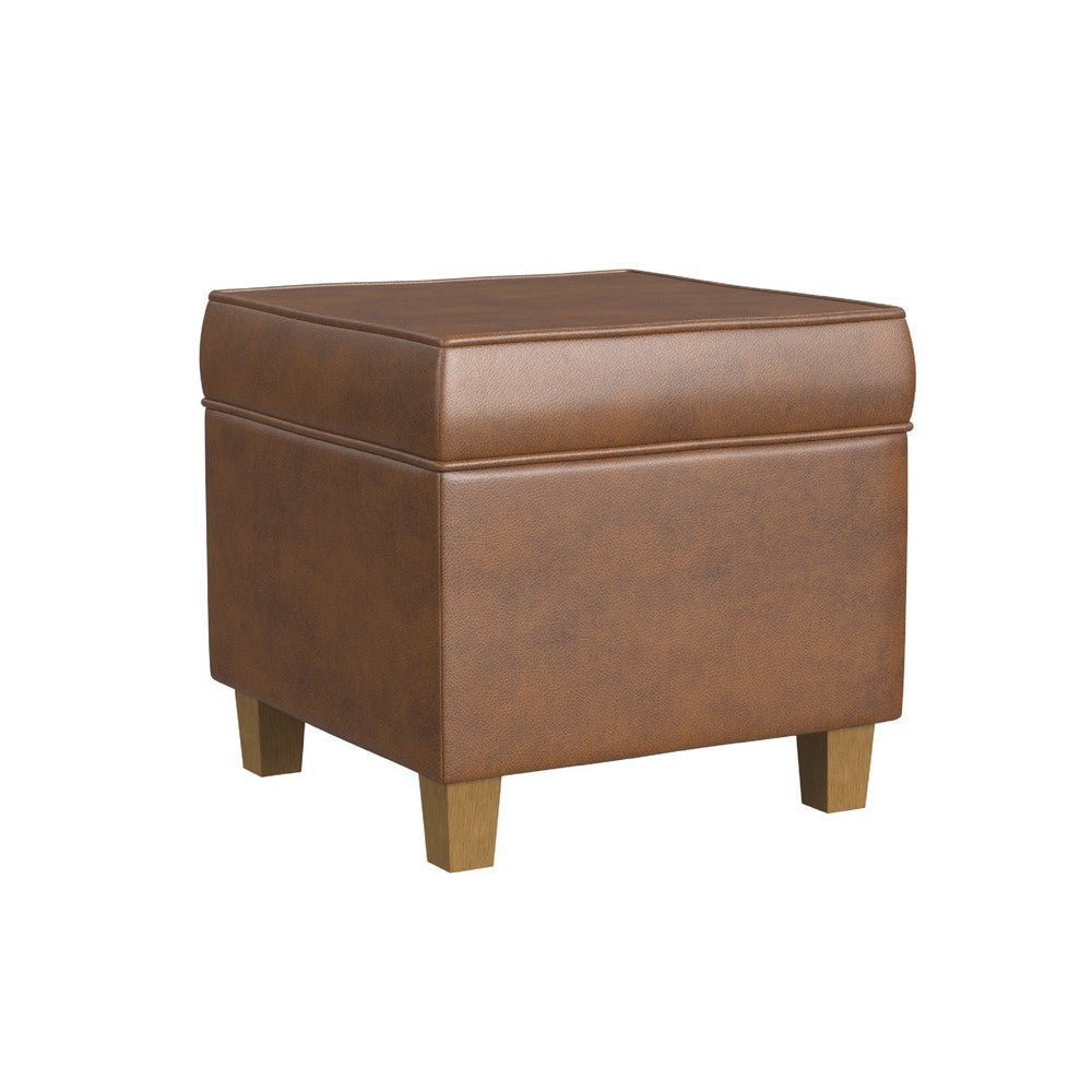 Pyp Square Storage Ottoman | 18" Rich Dark Brown Faux Leather