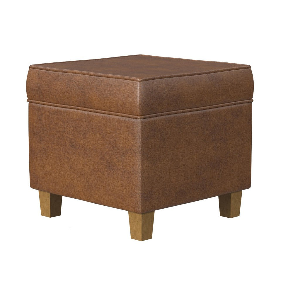 Pyp Square Storage Ottoman | 18" Rich Dark Brown Faux Leather