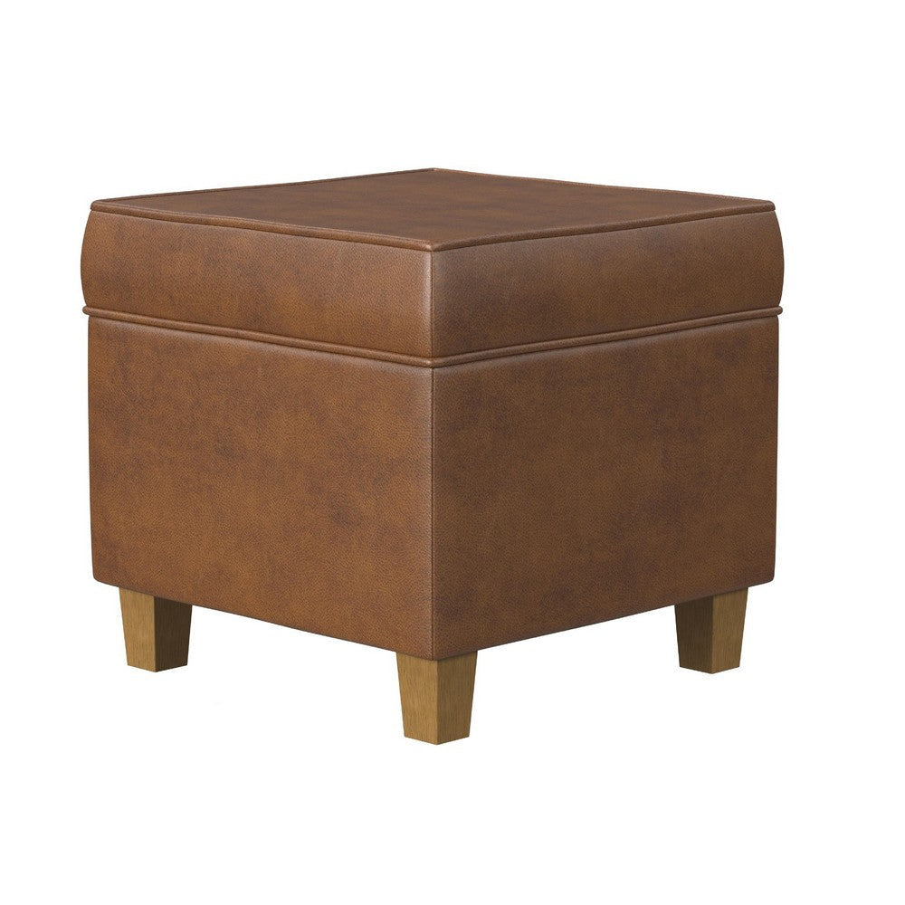 Pyp Square Storage Ottoman | 18’’ Rich Dark Brown Faux Leather