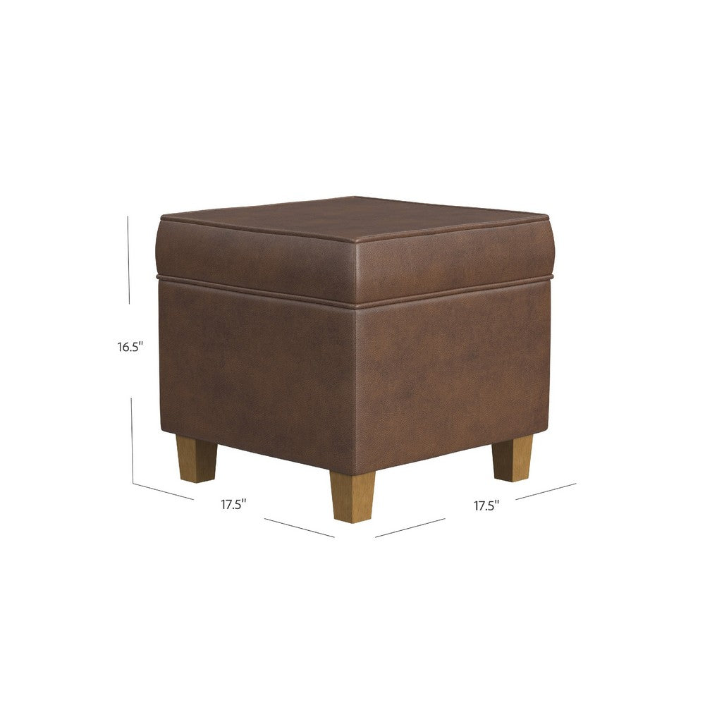 Pyp Square Storage Ottoman | 18" Rich Dark Brown Faux Leather