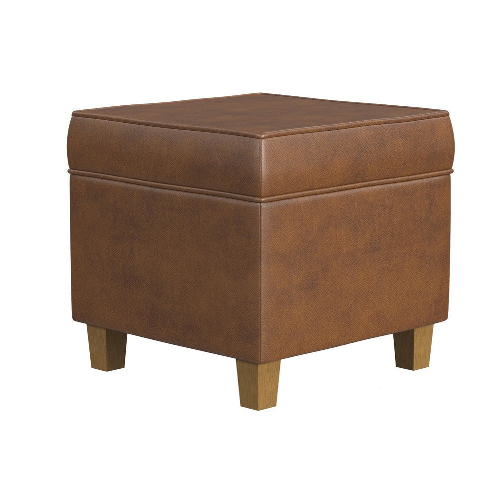 Pyp Square Storage Ottoman | 18" Rich Dark Brown Faux Leather