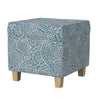 Pyp Square Storage Ottoman | 18’’ Blue Ivory Floral Fabric | Brown