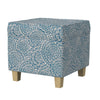 Pyp Square Storage Ottoman | 18" Blue Ivory Floral Fabric | Brown