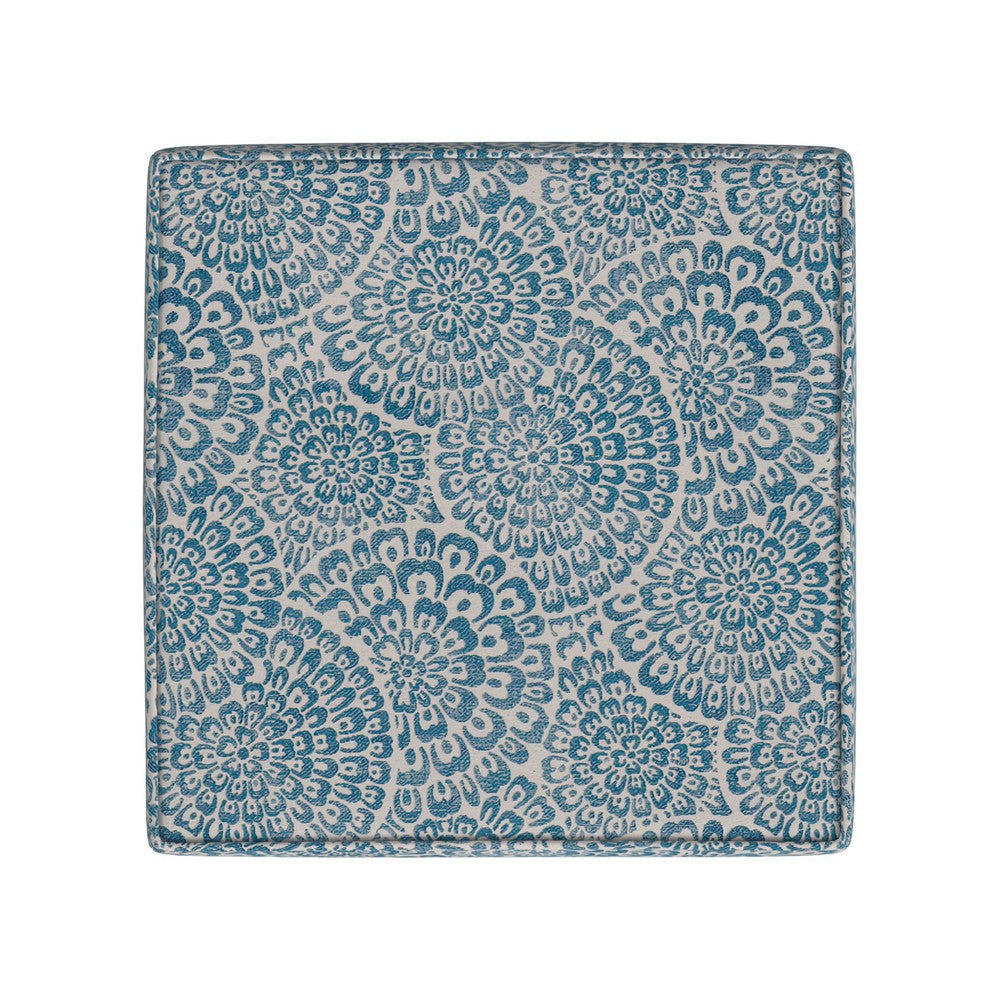 Pyp Square Storage Ottoman | 18’’ Blue Ivory Floral Fabric | Brown