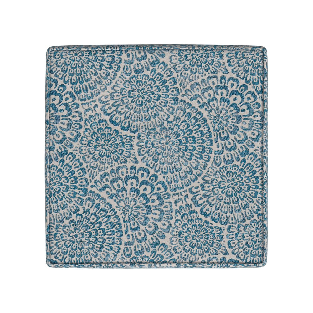 Pyp Square Storage Ottoman | 18" Blue Ivory Floral Fabric | Brown