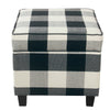 Pyp Square Storage Ottoman | 18’’ Black Plaid Cotton | Ebony Legs