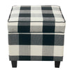 Pyp Square Storage Ottoman | 18" Black Plaid Cotton | Ebony Legs