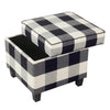 Pyp Square Storage Ottoman | 18’’ Black Plaid Cotton | Ebony Legs