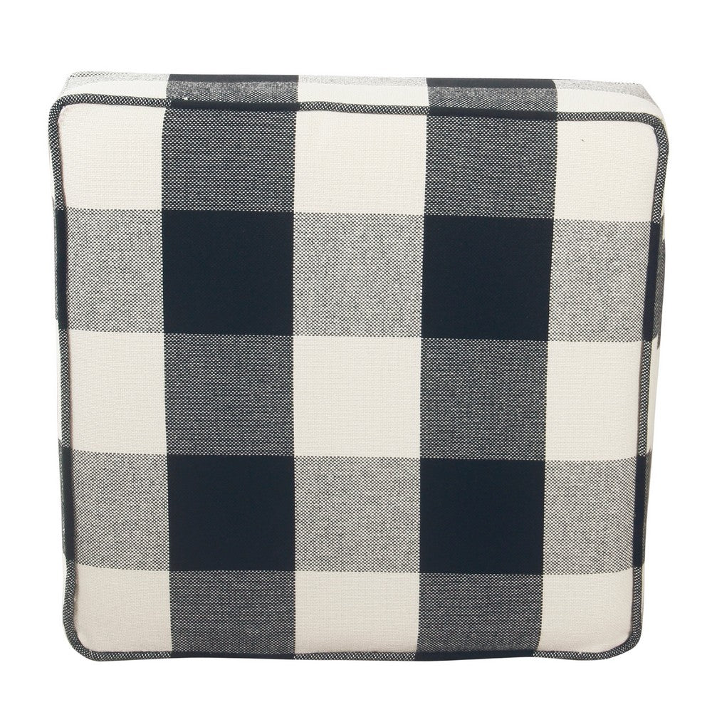 Pyp Square Storage Ottoman | 18" Black Plaid Cotton | Ebony Legs